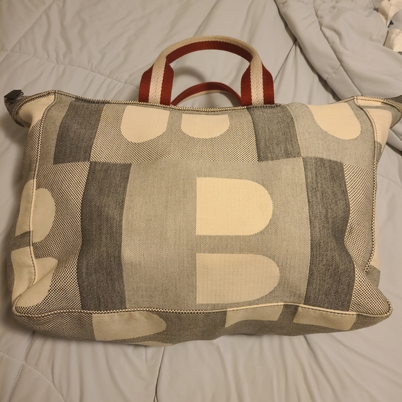Bally Beige and Gray Tote Bag with Red Handles - Picture 1 of 7